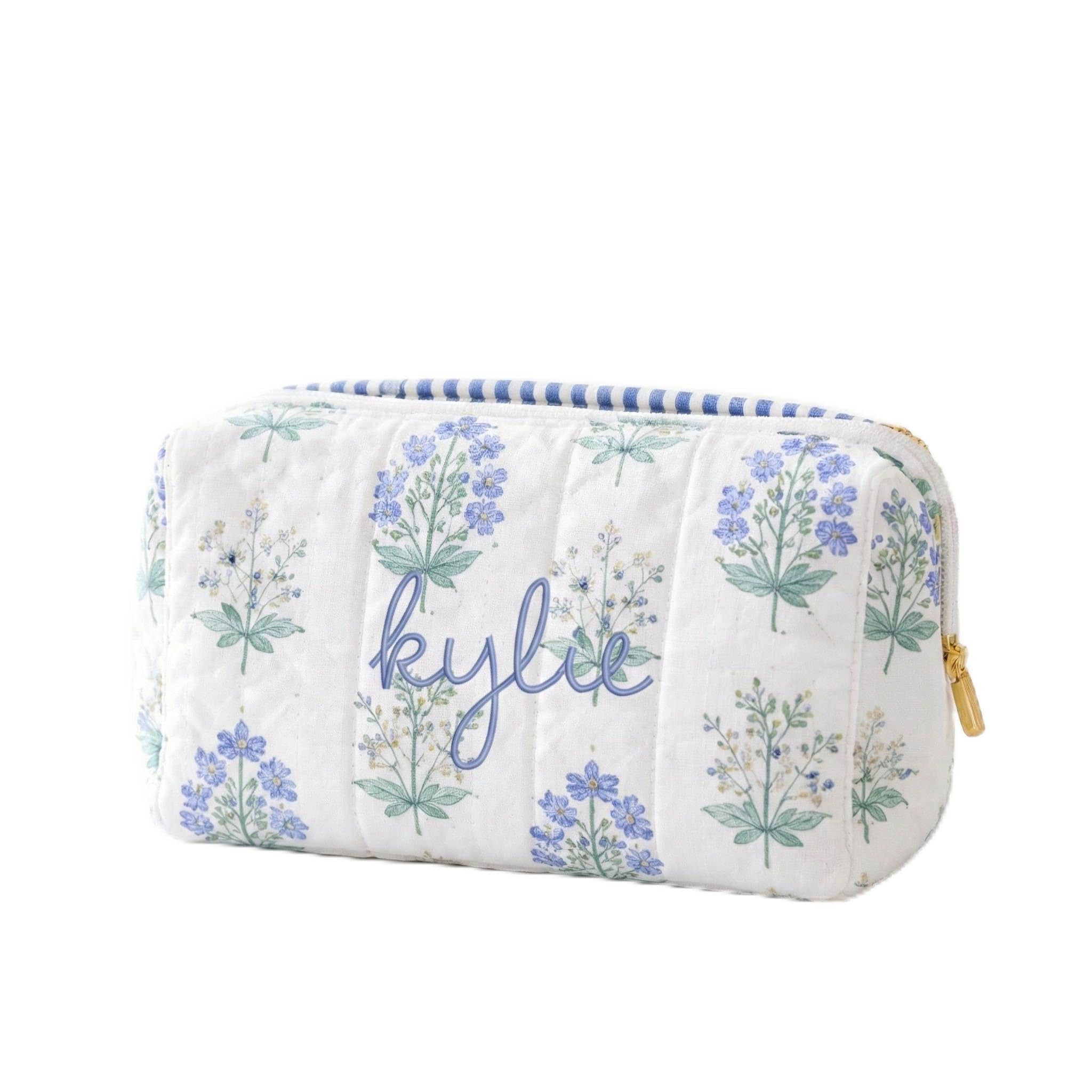 Threadart Personalized Quilted Blue Block Print Pouch - Embroidered With Initials or Name - 16"x1... | Amazon (US)