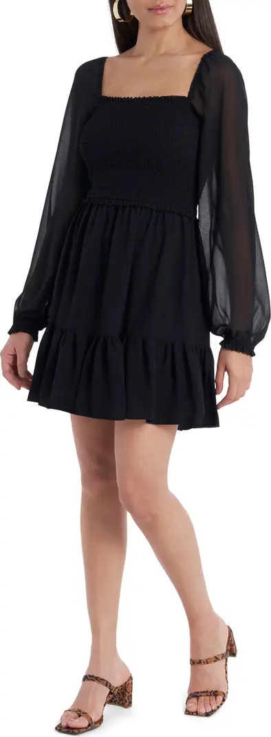 Smock Bodice Ruffle Hem Long Sleeve Minidress | Nordstrom