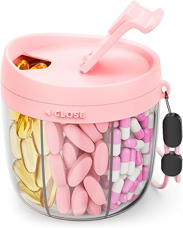 AMOOS Cute Pill Dispenser with 7 Compartments, Anti-Mix Pill Bottle Organizer, Portable Pill Orga... | Amazon (US)