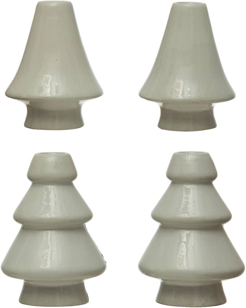 Creative Co-Op Stoneware Tree Taper Candle Holders, White, Set of 4 | Amazon (US)