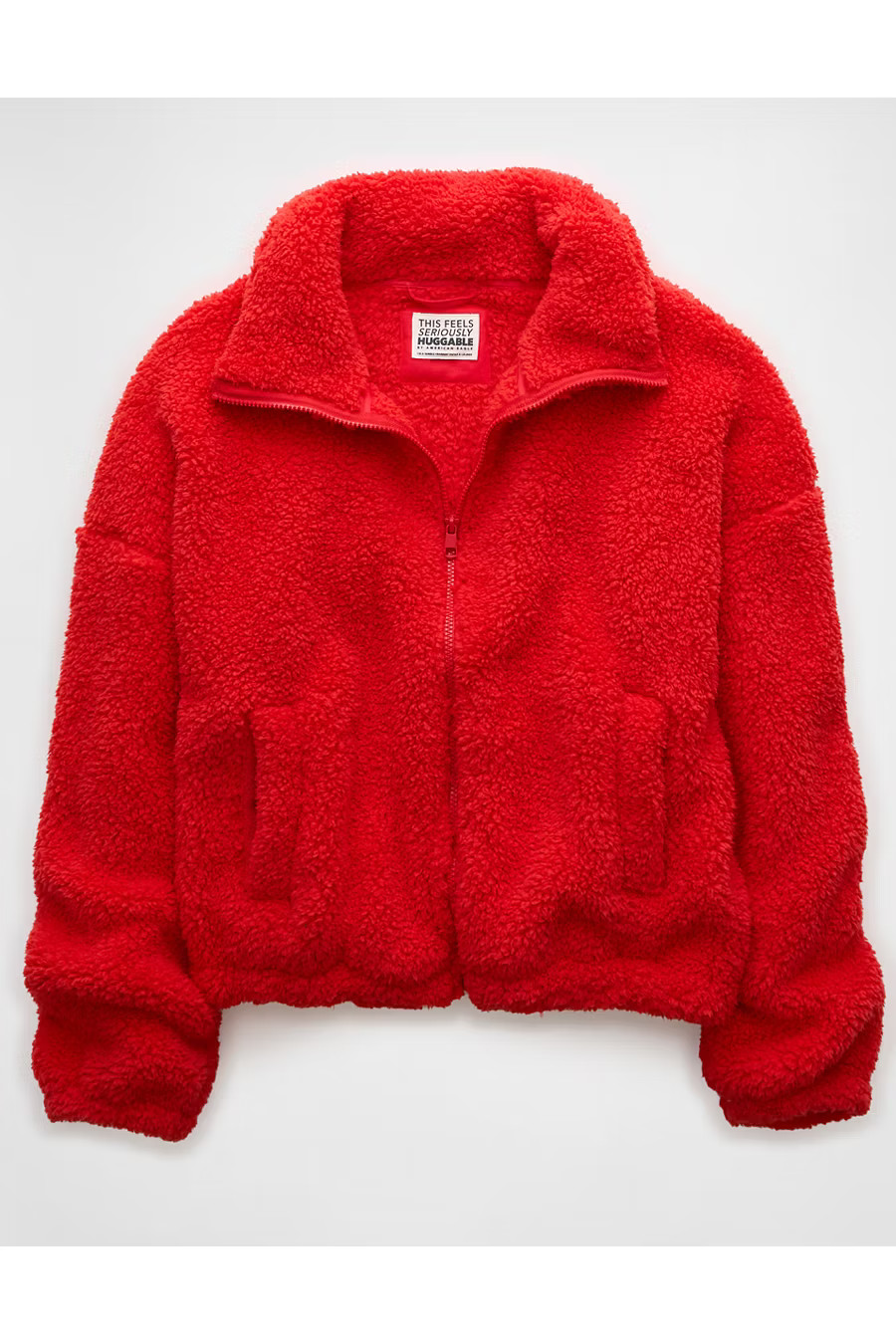 AE Zip-Up Bear Hug Sherpa Sweatshirt Women's Red X-Small/Small | American Eagle Outfitters (US & CA)
