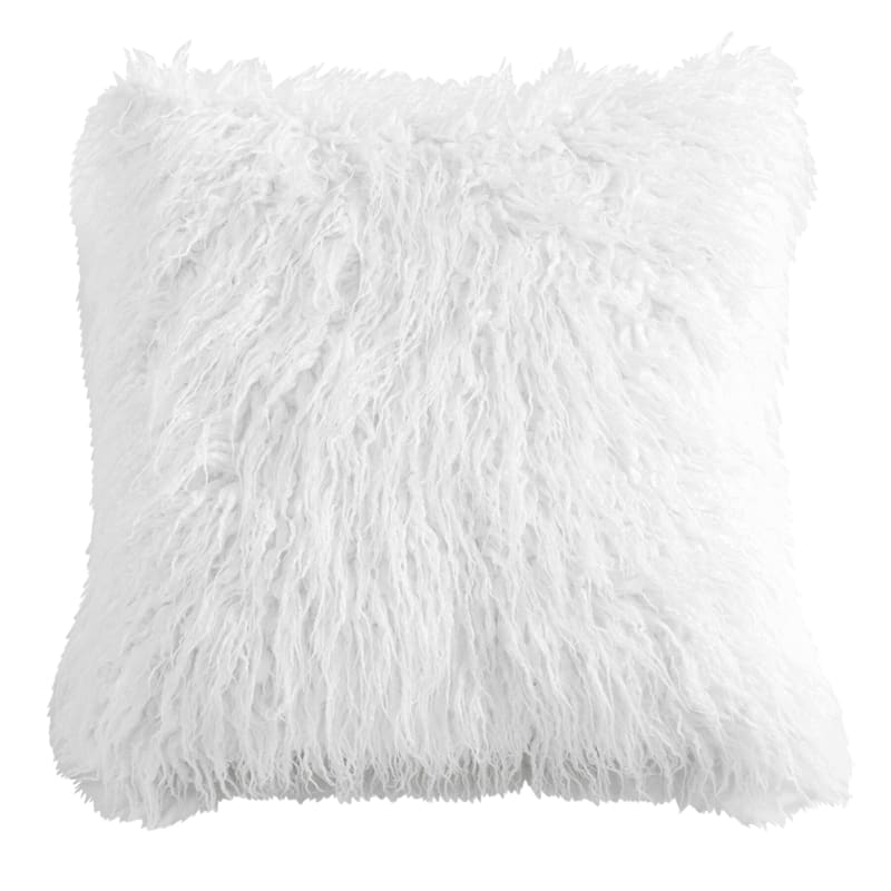 Luca White Faux Fur Throw Pillow, 18" | At Home