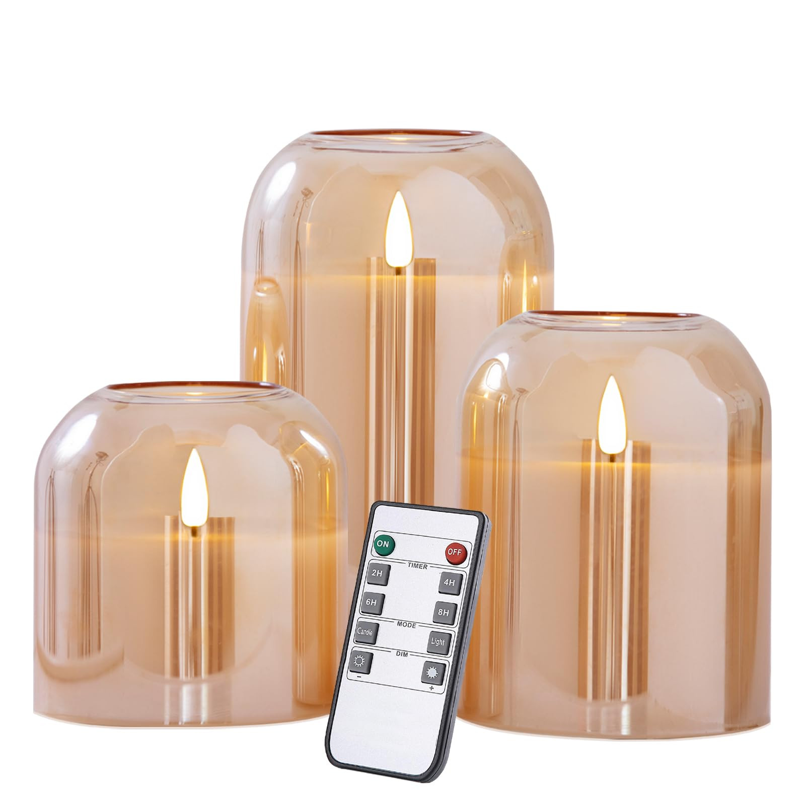 Gold Glass Flameless Candles with Remote Battery Operated Flickering LED Pillar Candles Real Wax ... | Amazon (US)