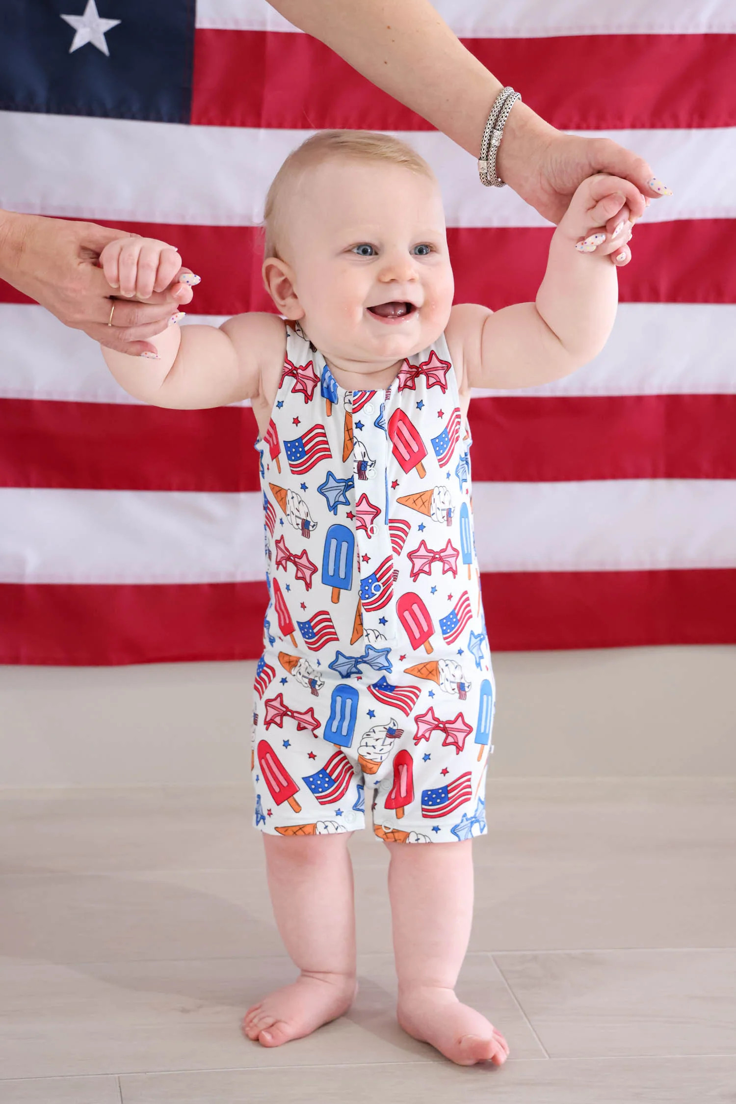 Sleeveless Snap Romper | Red, White & Cool | Caden Lane