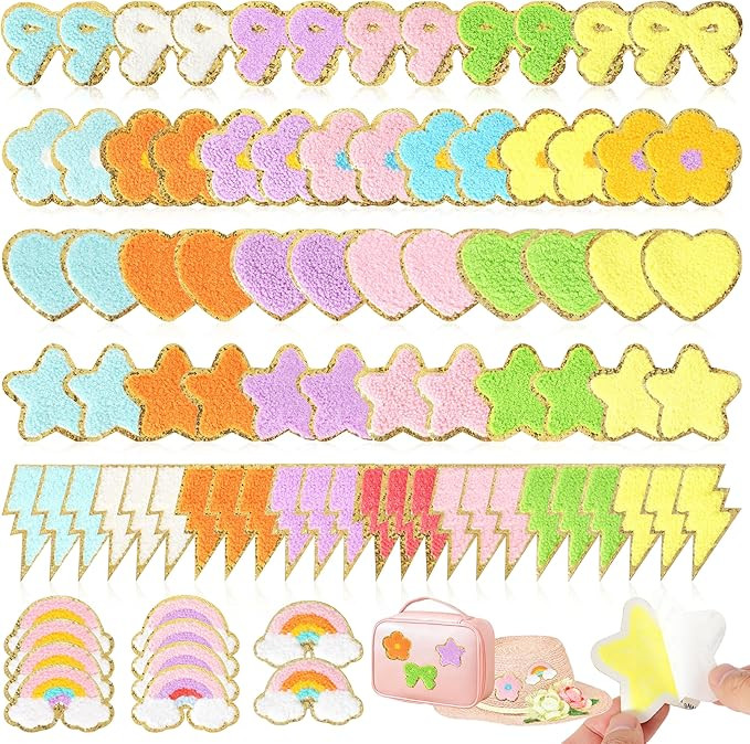 Self-Adhesive Chenille Clothing Embroidered Patches: Preppy KINGSOW 84PCS Star Sew On Appliques S... | Amazon (US)