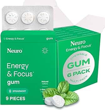 Neuro Energy & Focus Gum - 40mg Natural Caffeine Gum & Nootropic Energy Supplement with L-Theanin... | Amazon (US)