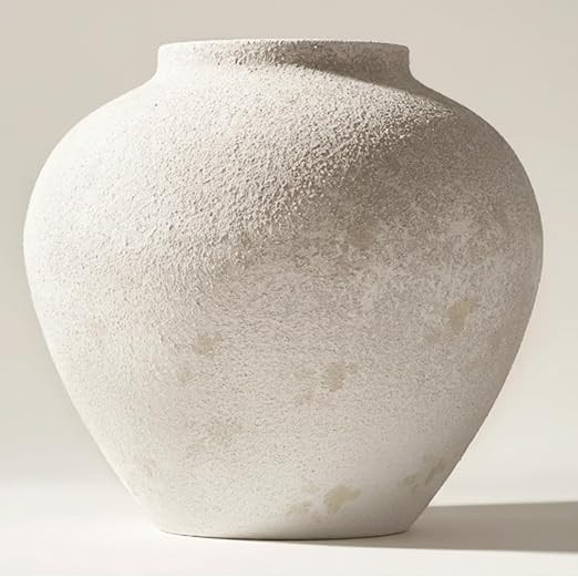 White Rustic Large Round Vase for Table Centerpieces 11 inches, Arina Vase, Earthy Stone Look, Te... | Amazon (US)