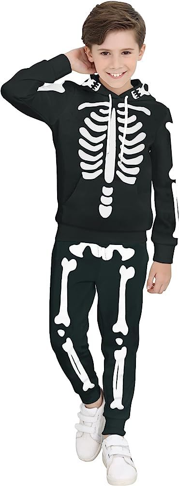 BesserBay Unisex Kids' Halloween Costume Skeleton Hoodie Pants Set with Front Pocket 3-12 Years | Amazon (US)