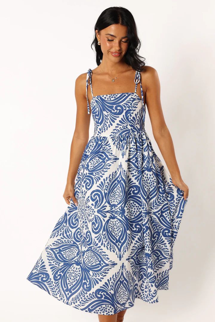 Stazie Midi Dress - Blue White Print | Petal & Pup (US)