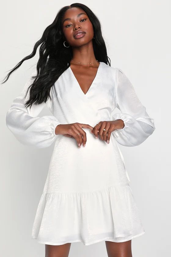 So Splendid White Satin Long Sleeve Wrap Dress | Lulus (US)