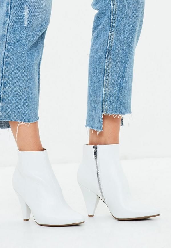 White Cone Heel Ankle Boots | Missguided (US & CA)