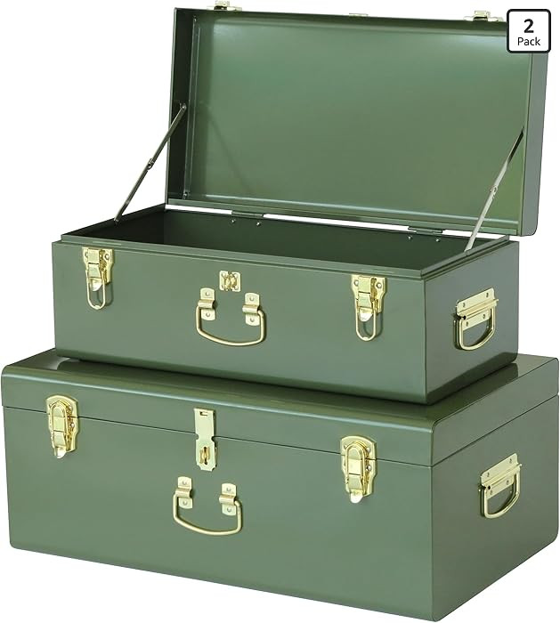 Vixdonos Metal Trunk Decorative Storage Box Set of 2 College Dorm Chest with Handle (Green) | Amazon (US)