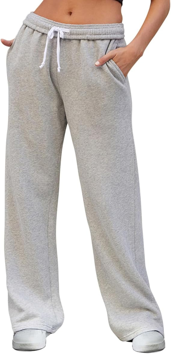 Women's Wide Leg Sweatpants High Waisted Baggy Interior Drawstring Sweatpants Straight Leg Sweat ... | Amazon (US)
