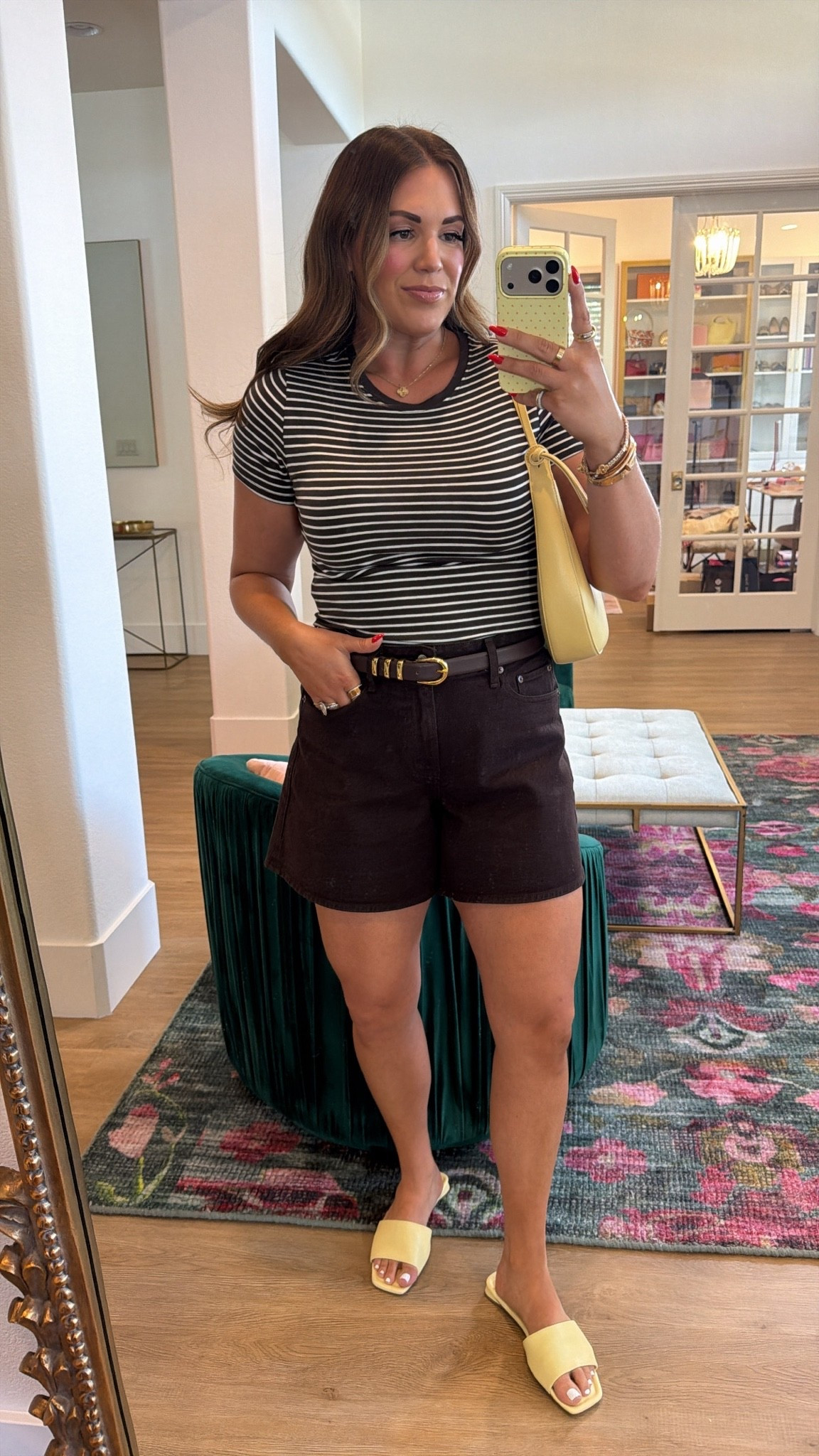 curvy midsize chocolate brown look for summer! wearing size medium in striped tee and size 30 in chocolate brown denim shorts 🤎

#LTKxAbercrombie #LTKSeasonal #LTKMidsize