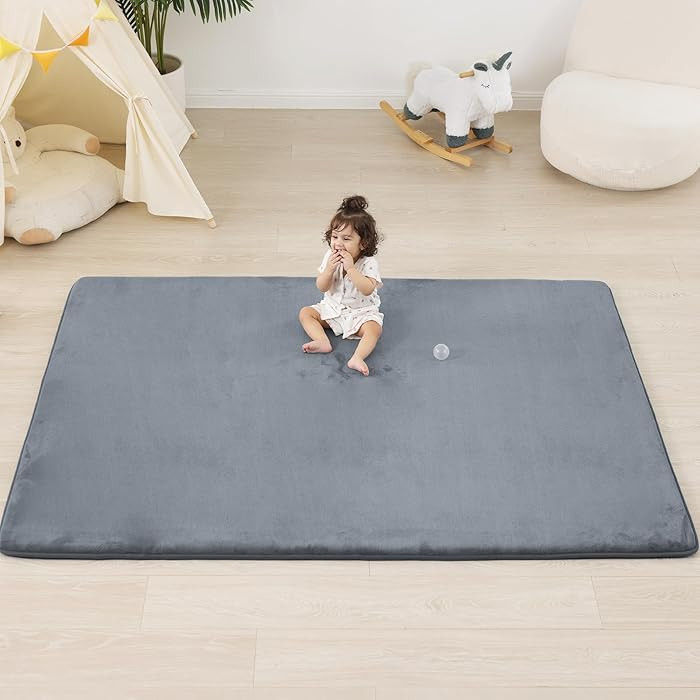 PAPAMAT 1.3" Thick Baby Floor Play Mat 39x59, Basic Padded Foam Mat for Tummy Time Crawling, Non ... | Amazon (US)
