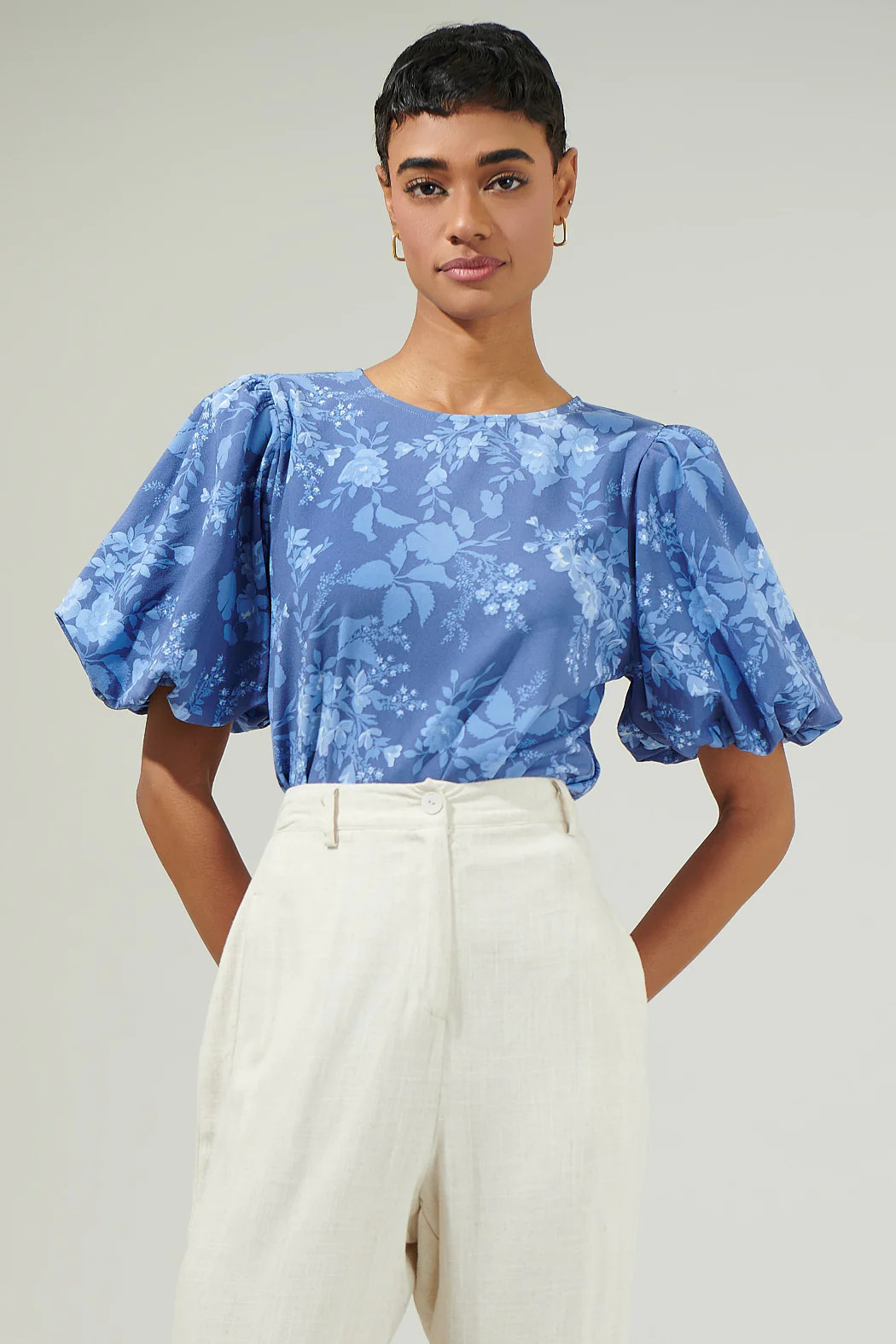 Borage Floral Bubble Sleeve Blouse | Sugarlips