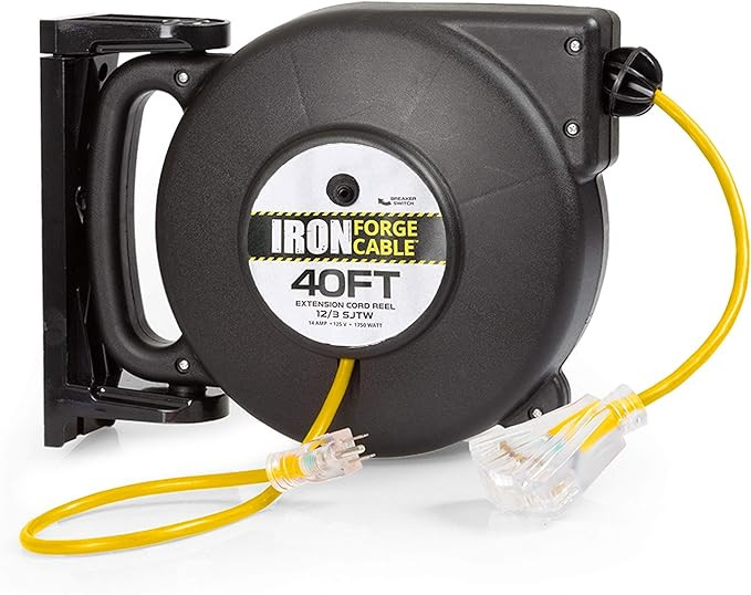 40 Ft Retractable Extension Cord Reel - 2 in 1 Mountable & Portable Power Cord Reel with 3 Electr... | Amazon (US)