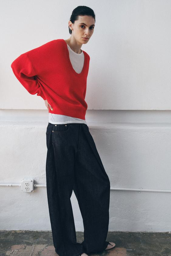 DEEP NECK KNIT JUMPER | Zara UK