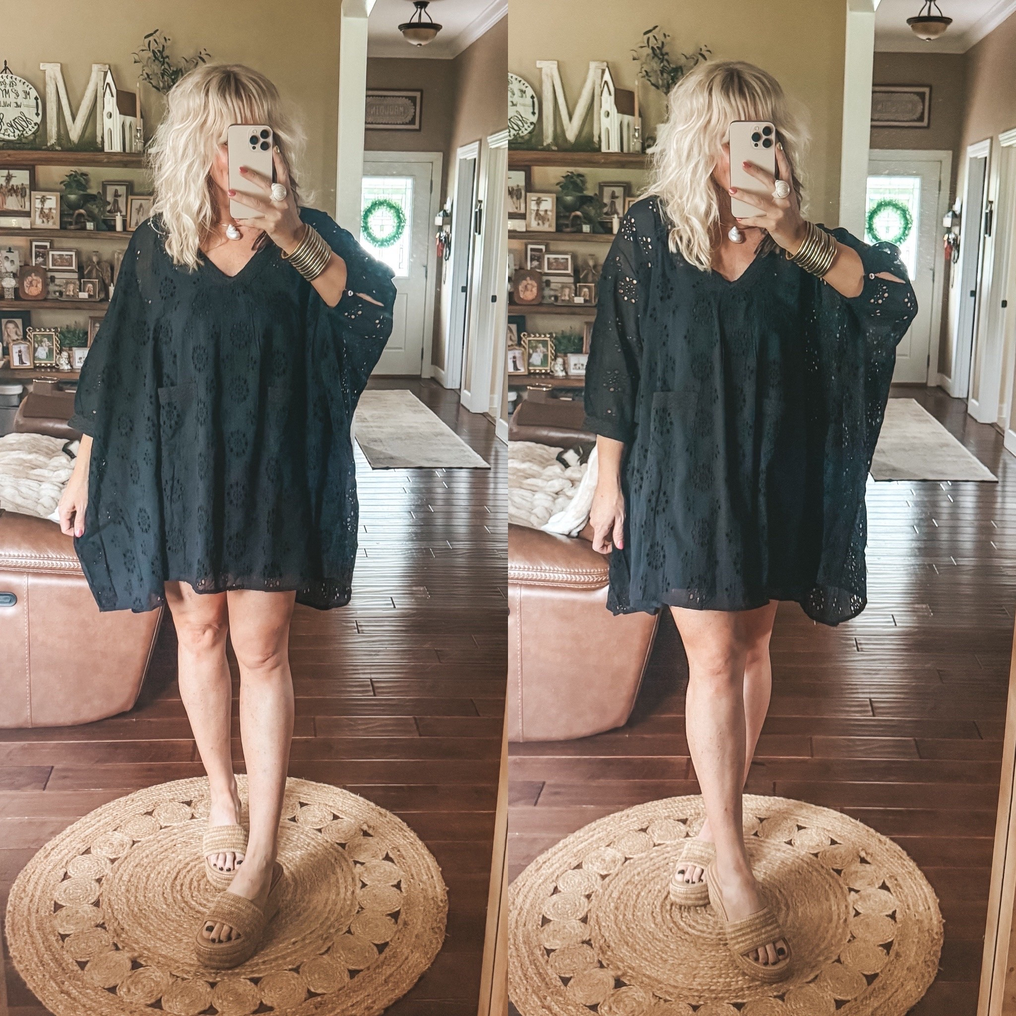 This eyelet batwing dress is so cute! I’m in a medium and it has a light slip underneath that is detachable. This would be perfect over a bathing suit too for a coverup. 
@Natural Life #naturallife #summerdress #vacationdress #eyeletdress