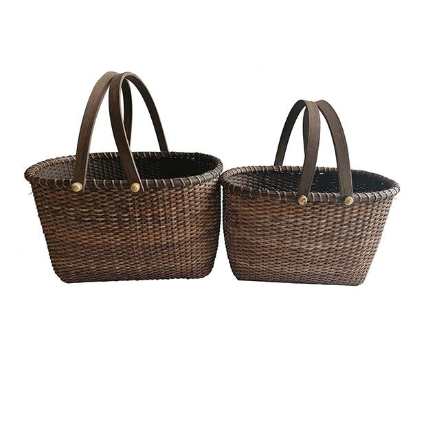 Double Handled Rattan Basket Set of 2 | Antique Farm House