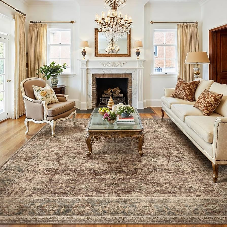 9x12 Rust Vintage Area Rug for Living Room Bedroom Distressed Rustic Large Carpet Non-Slip Low Pi... | Amazon (US)