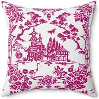 Bright Pink Chinoiserie Pillow, Accent Pillow With Pagoda Design, Royal Imperial Garden Throw | Etsy (US)
