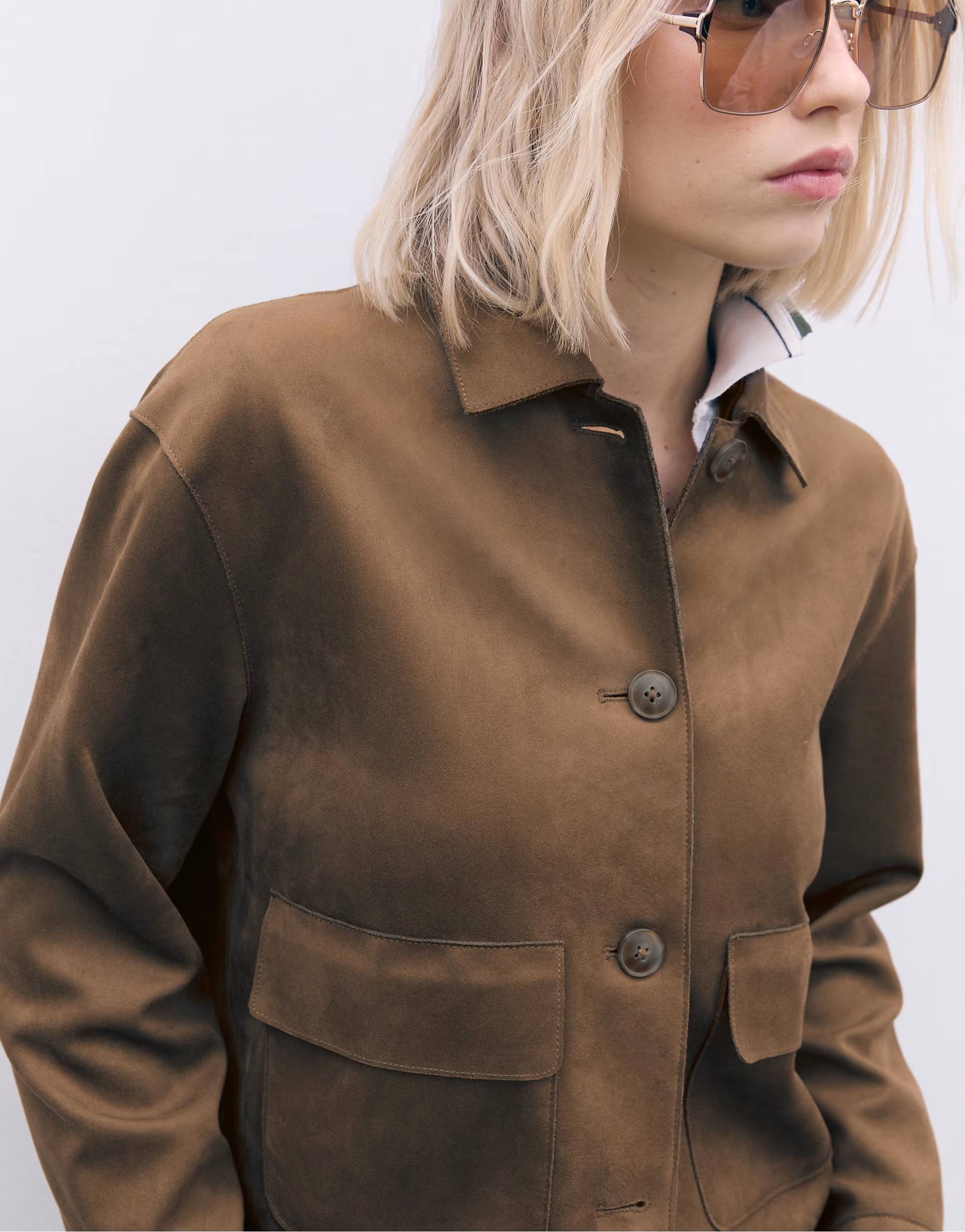 Stradivarius Faux suede jacket with pockets in brown | ASOS (Global)