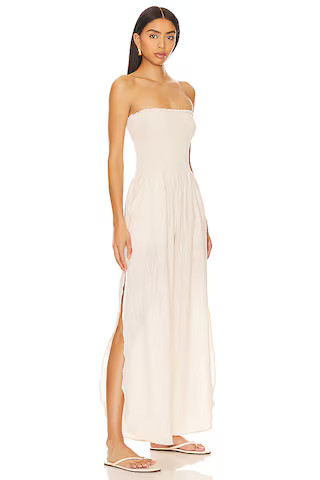 Harriet Jumpsuit in Beige Canvas | Revolve Clothing (Global)