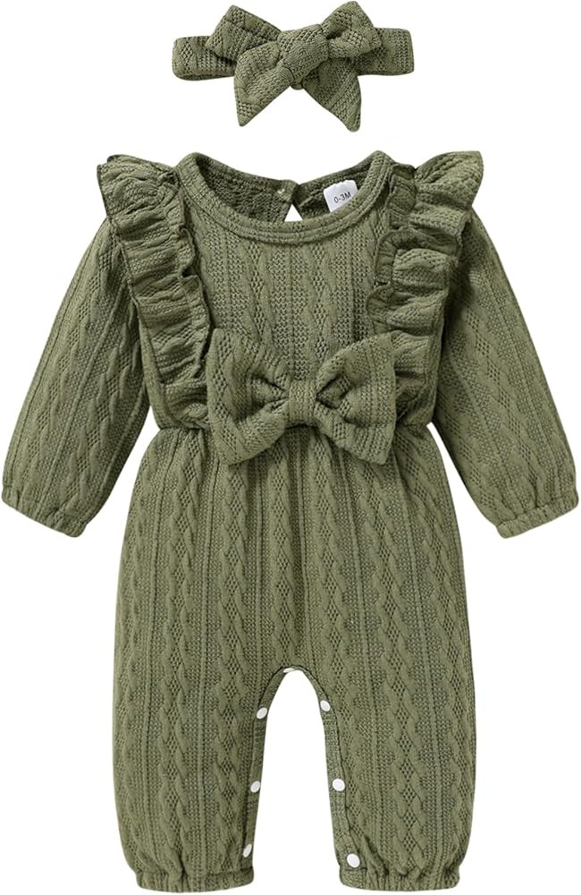 Happy Town Baby Girl Romper Infant Fall Winter Clothes Ruffle Sweater Long Sleeve Bodysuit Jumpsu... | Amazon (US)