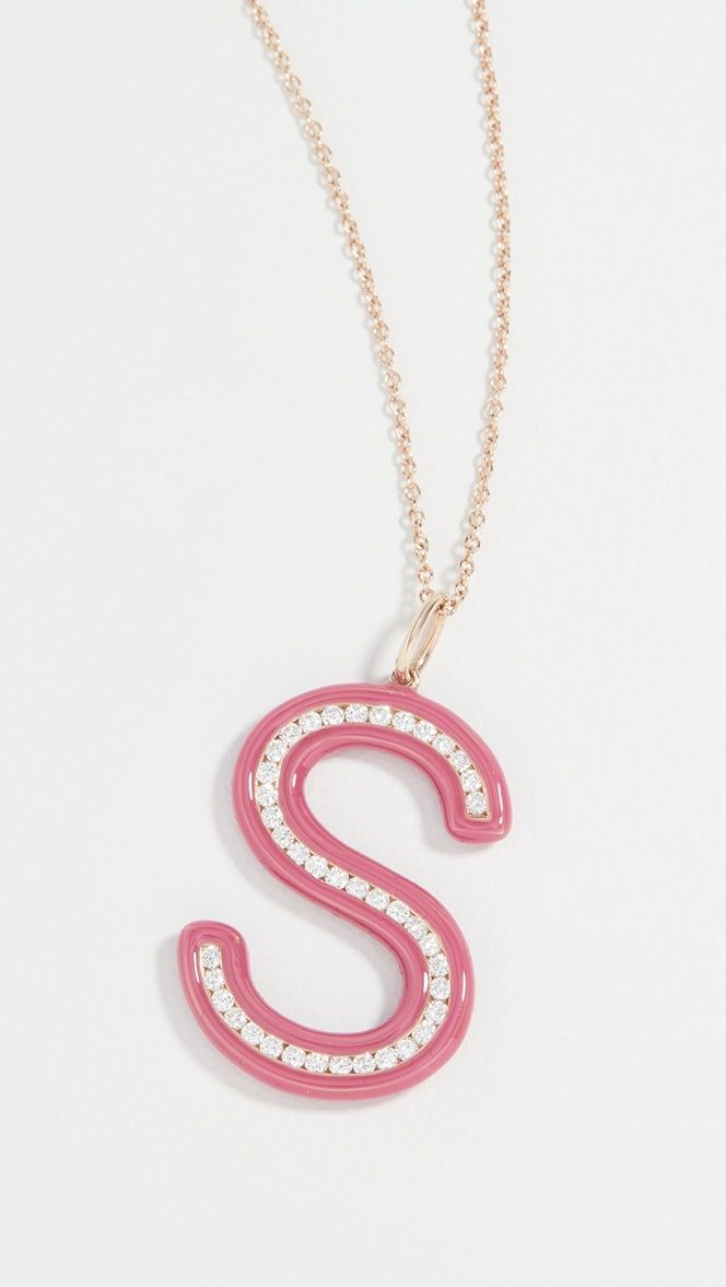 Barbie Pink Enamel and Diamond Initial Necklace | Shopbop