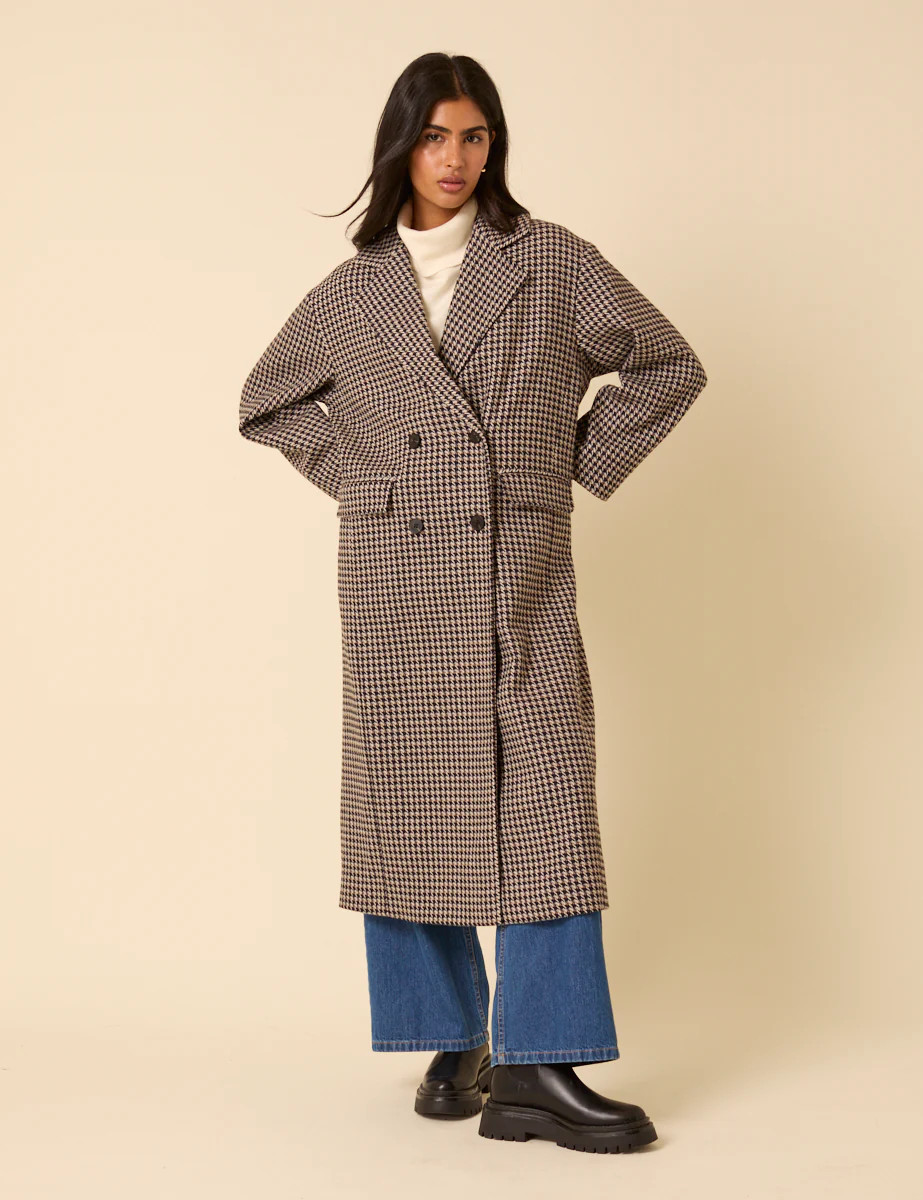 Black And Brown Houndstooth Relaxed Coat | Nobody's Child