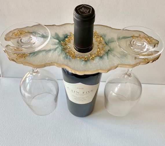 Geode resin wine or champagne butler, caddy.  Moonstone with emerald. Bottle holder, housewarming... | Etsy (US)