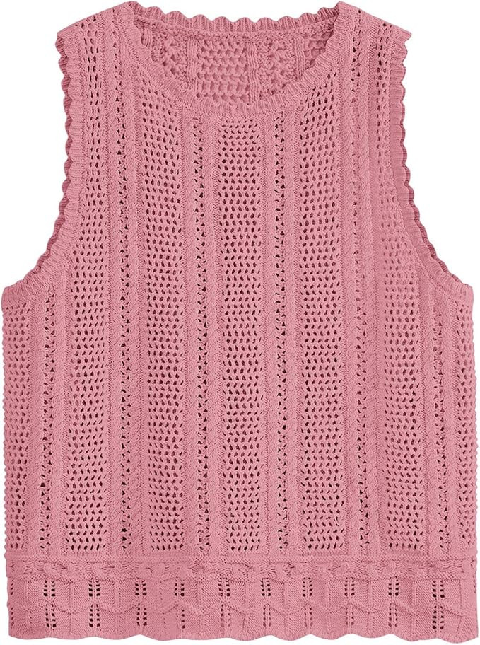KIRUNDO Beach Vacation Clothes for Women Spring Summer Crochet Sweater Vest Tank Tops Cover Ups R... | Amazon (US)