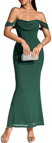 KUTUMAI Women Off Shoulder Maxi Long Corset Formal Wedding Guest Dress | Amazon (US)