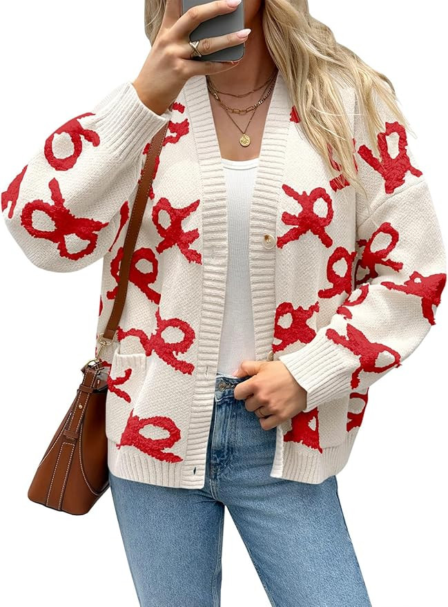 Saodimallsu Womens Bow Cardigan Sweaters Button Up Chunky Knit Loose Fit Fall Winter Sweater Coat... | Amazon (US)