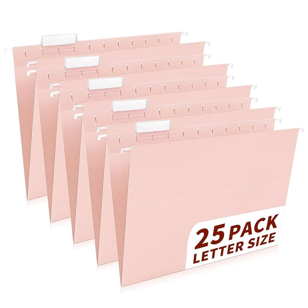 25-Pack Pink Hanging File Folders, Letter Size (8.5" x 11") with 1/5-Cut Tabs,35 Transparent Labe... | Amazon (US)