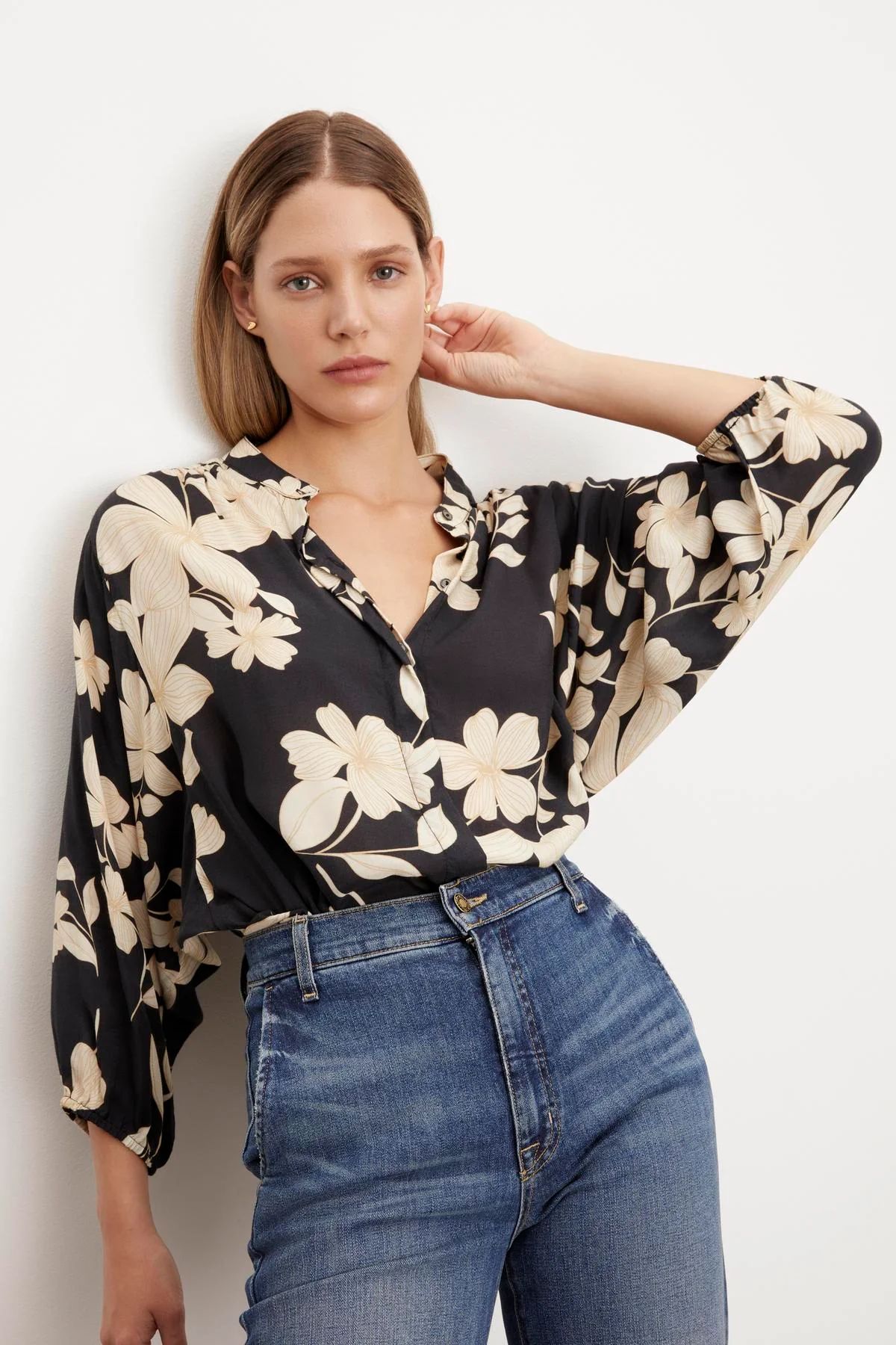 DESTINA DAYLILY PRINTED BUTTON-UP BLOUSE | Velvet by Graham & Spencer