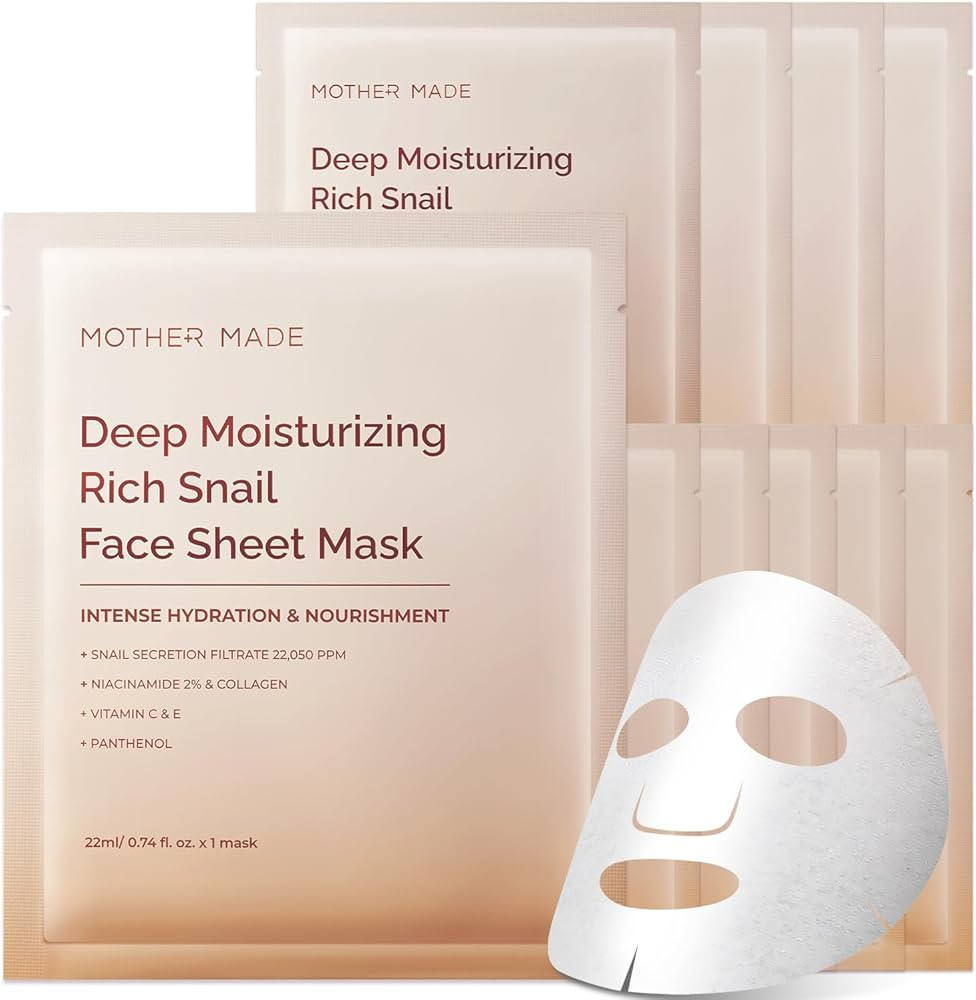 Moisturizing Anti-aging Snail Mucin Face Masks 10 EA, with Collagen, Niacinamide 2%, Squalane, Fa... | Amazon (US)