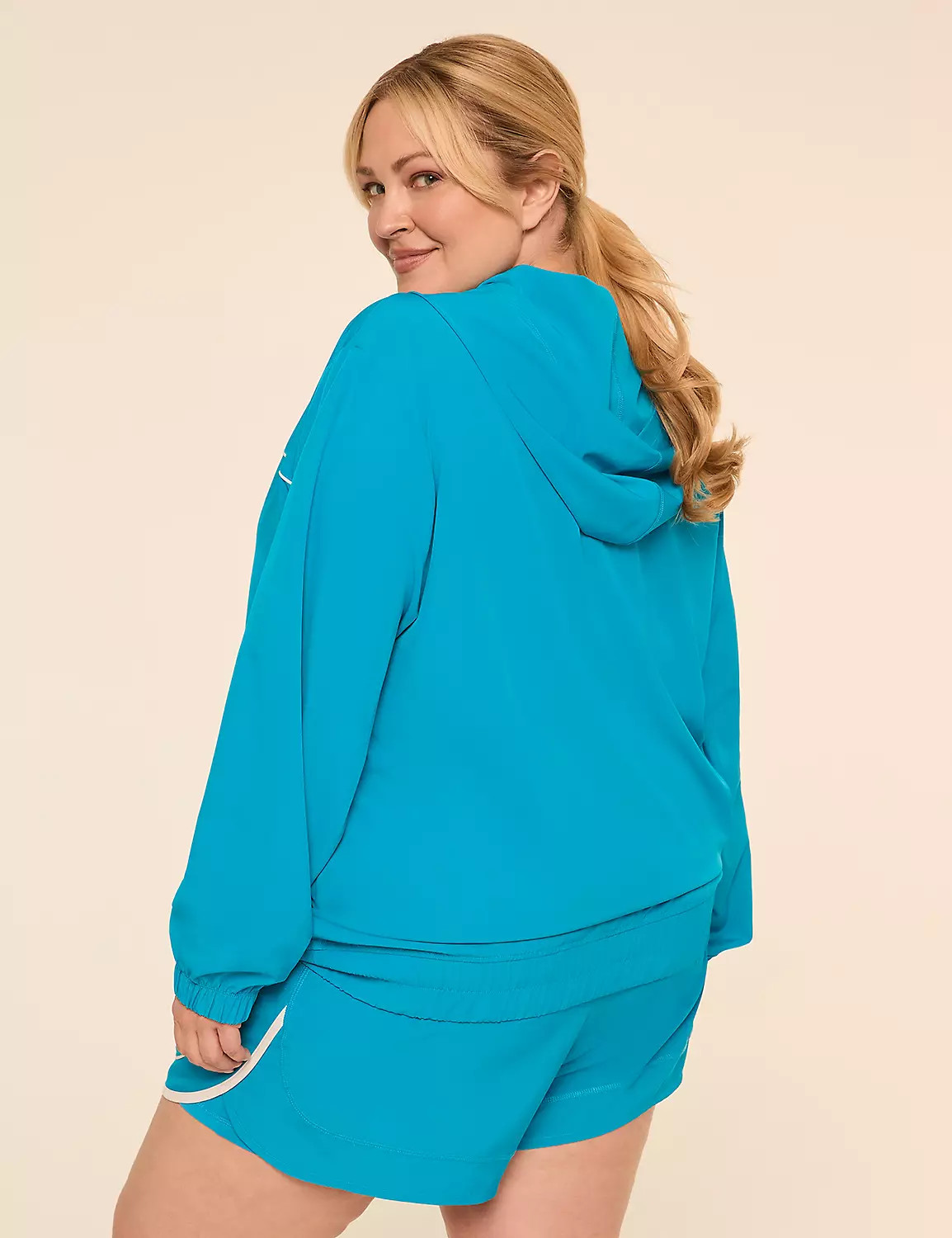 LIVI Full-Zip Hooded Stretch Woven Jacket | LaneBryant | Lane Bryant (US)