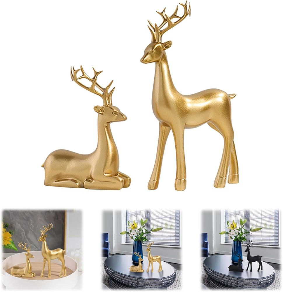 2 PCS Reindeer Figurines for Tabletop Decor, Resin Reindeer Christmas Decoration, Deer Sculpture,... | Amazon (US)