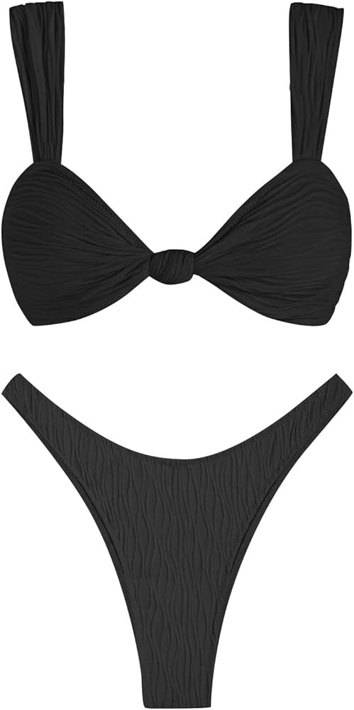 ZAFUL 2025 Cheeky Bikini Sets for Women High Cut Swimsuit Textured Ribbed Bikini Thong Bathing Su... | Amazon (US)