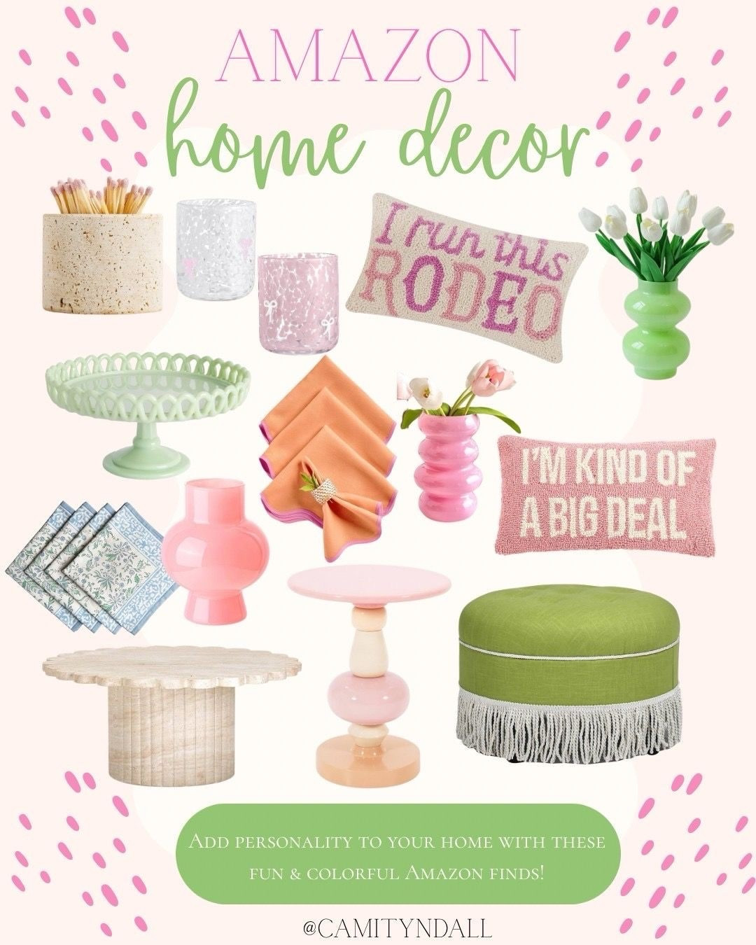Spring refresh, but make it FUN 🌸💚

Obsessed with these colorful Amazon home decor finds that instantly brighten up your space. From playful pillows to statement vases and the cutest little accents—this is your sign to add a pop of personality to your home this season.

#LTKSaleAlert #LTKSeasonal #LTKHome