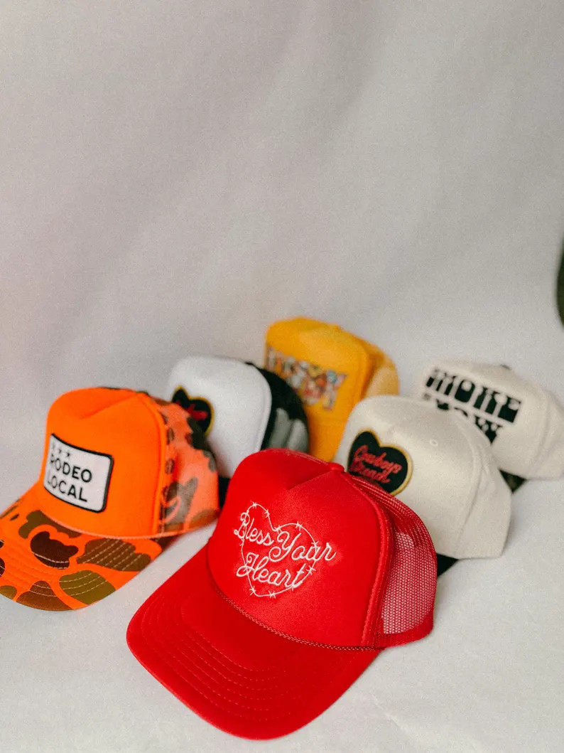 Bless Your Heart Trucker Hat Embroidered Red Western Trucker Hat Rodeo Country Concert Accessory ... | Etsy (US)
