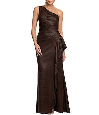 Long Glitter Galaxy One Shoulder Ruffle Dress | Dillard's