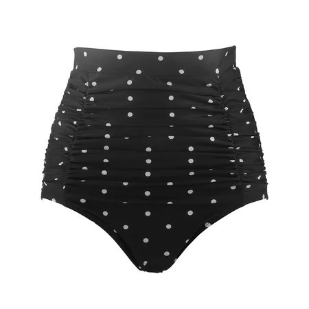 RELLECIGA Women s Black Polka Dot High Waisted Ruched Bikini Bottom Size Small | Walmart (US)