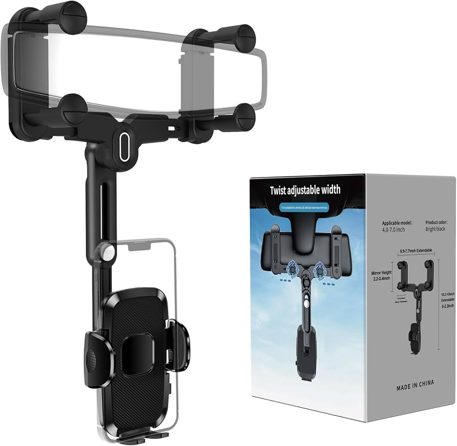 Car Phone Holder Mount, Rear View Mirror Phone Holder, Rotatable and Retractable Phone Holders fo... | Amazon (US)