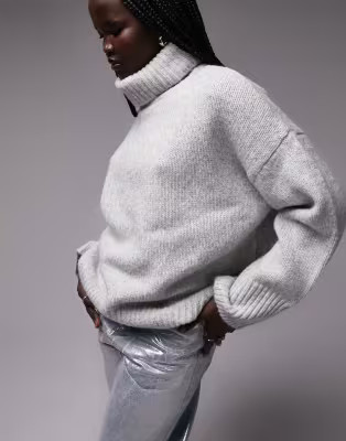Topshop knitted oversized roll neck jumper in grey | ASOS (Global)