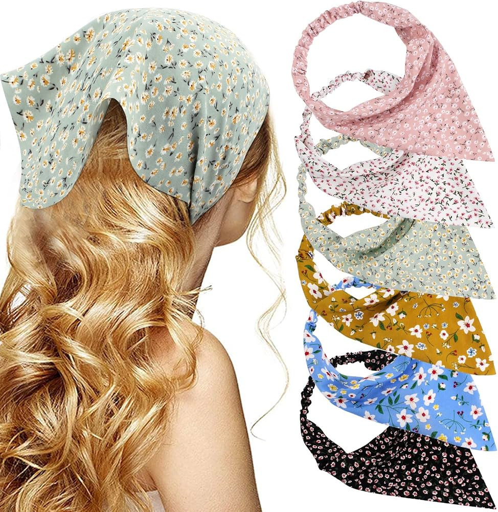 TOBATOBA Hairband, 6Pcs Floral Chiffon Elastic Head Scarf Headbands for Women, Fashion Hair Cotta... | Amazon (US)