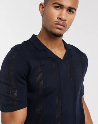 ASOS DESIGN knitted polo with vertical texture in navy | ASOS US