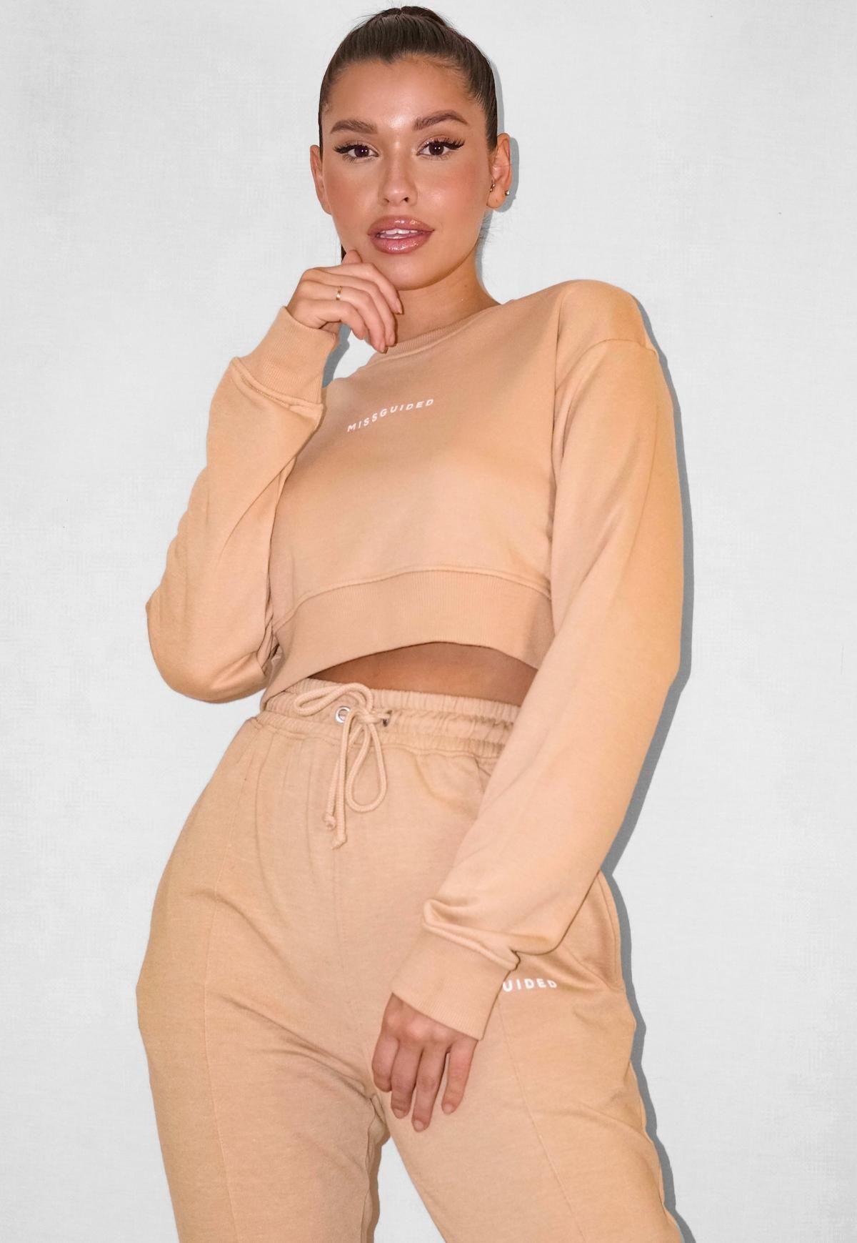 Camel Missguided Cropped Sweatshirt | Missguided (US & CA)